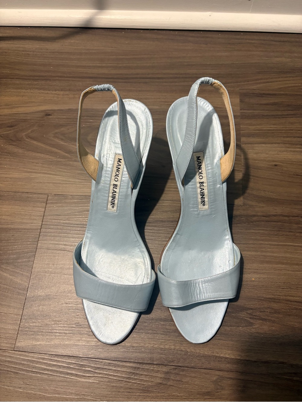 Manolo Blahnik Light Blue Leather Slingback Sandals
